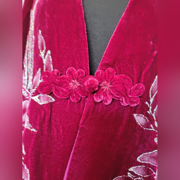 Vntg Velvet Womens Glitter Floral Cardigan Burgundy M? - Picture 3 of 8